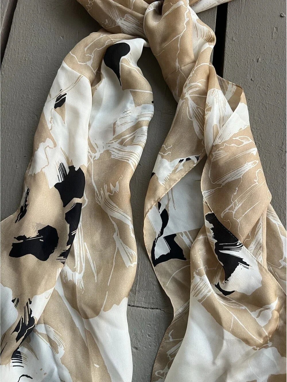 Vince Camuto Silk Rectangle/Oblong Scarf, Large Floral Cream Black 70”X17”